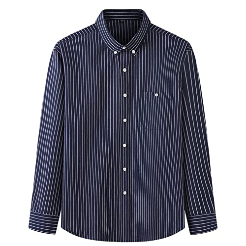 DAIHAN Herren-Hemd Langarm/Kurzarm Kent-Kragen Freizeithemd Streifen Hemden Sommerhemd Businesshemd Hochzeit/Bügelleicht/Slim-Fit/Anzug,B-Blau,L von DAIHAN