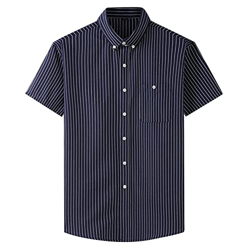 DAIHAN Herren-Hemd Langarm/Kurzarm Kent-Kragen Freizeithemd Streifen Hemden Sommerhemd Businesshemd Hochzeit/Bügelleicht/Slim-Fit/Anzug,B-Blau2,4XL von DAIHAN