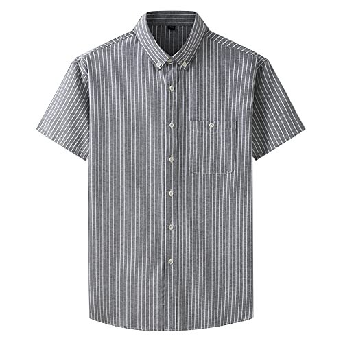 DAIHAN Herren-Hemd Langarm/Kurzarm Kent-Kragen Freizeithemd Streifen Hemden Sommerhemd Businesshemd Hochzeit/Bügelleicht/Slim-Fit/Anzug,Grau2,4XL von DAIHAN