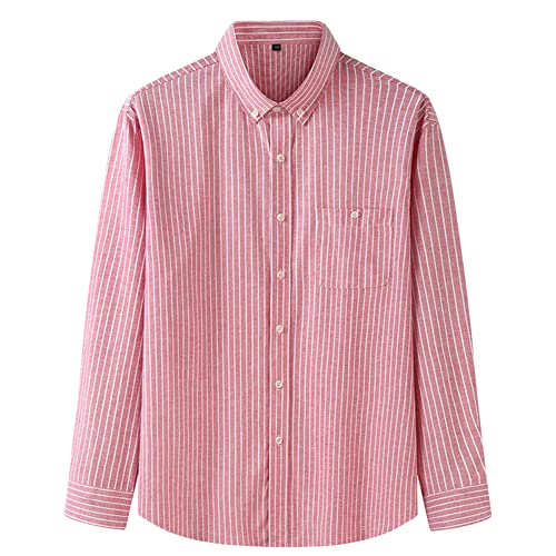 DAIHAN Herren-Hemd Langarm/Kurzarm Kent-Kragen Freizeithemd Streifen Hemden Sommerhemd Businesshemd Hochzeit/Bügelleicht/Slim-Fit/Anzug,Rosa,6XL von DAIHAN