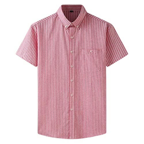 DAIHAN Herren-Hemd Langarm/Kurzarm Kent-Kragen Freizeithemd Streifen Hemden Sommerhemd Businesshemd Hochzeit/Bügelleicht/Slim-Fit/Anzug,Rosa2,6XL von DAIHAN