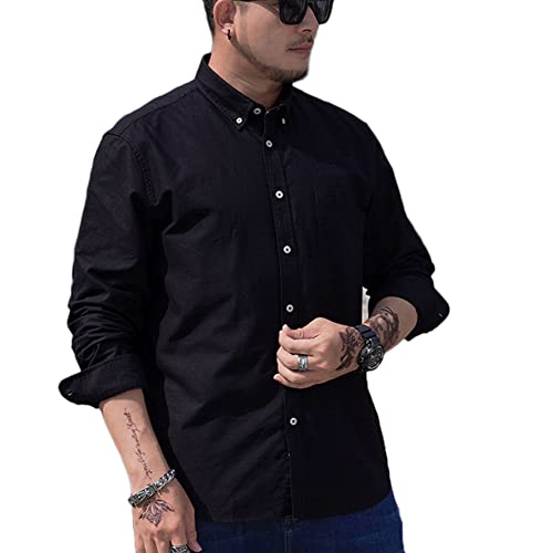 DAIHAN Herren Hemd Slim Fit für Freizeit Business Hochzeit Reine Farbe Hemd Langarm Freizeithemd Normale Holzfällerhemd Arbeitshemd,Schwarz,6XL von DAIHAN