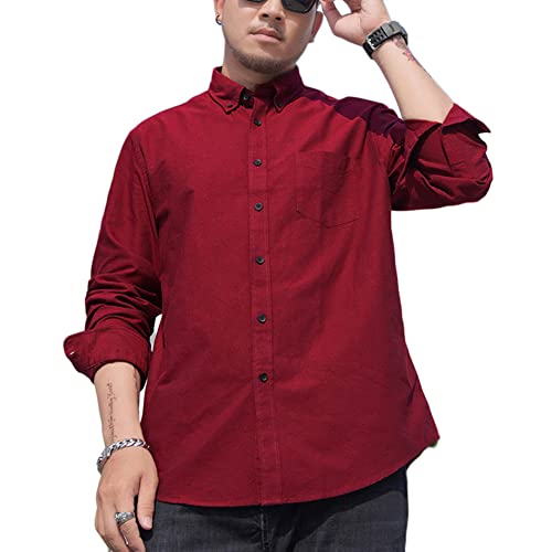 DAIHAN Herren Hemd Slim Fit für Freizeit Business Hochzeit Reine Farbe Hemd Langarm Freizeithemd Normale Holzfällerhemd Arbeitshemd,Weinrot,5XL von DAIHAN