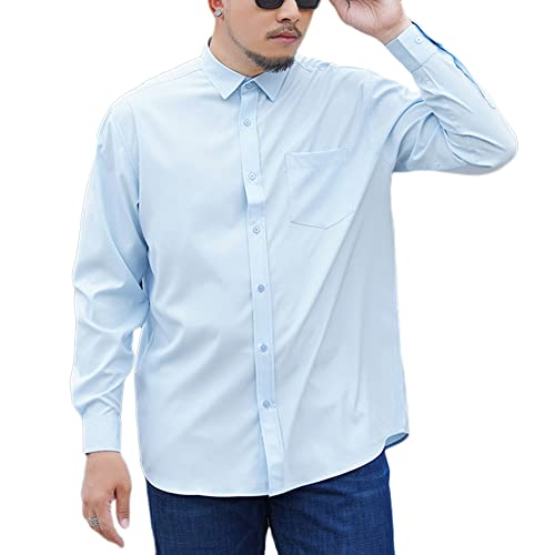 DAIHAN Herren Hemden Große Größe Formelle Freizeithemd Businesshemden Langarm mit Button-Down Hemdbluse für Alltag Mode Tops Oberteile,A-Blau,5XL von DAIHAN
