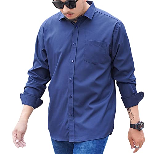 DAIHAN Herren Hemden Große Größe Formelle Freizeithemd Businesshemden Langarm mit Button-Down Hemdbluse für Alltag Mode Tops Oberteile,B-Blau,4XL von DAIHAN