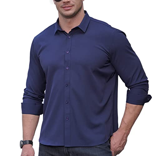 DAIHAN Herren Hemden Große Größe Formelle Freizeithemd Businesshemden Langarm mit Button-Down Hemdbluse für Alltag Mode Tops Oberteile,B-Blau2,7XL von DAIHAN