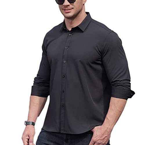 DAIHAN Herren Hemden Große Größe Formelle Freizeithemd Businesshemden Langarm mit Button-Down Hemdbluse für Alltag Mode Tops Oberteile,Schwarz2,XL von DAIHAN