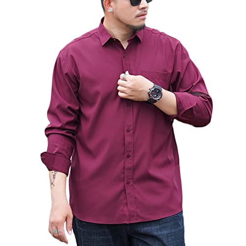 DAIHAN Herren Hemden Große Größe Formelle Freizeithemd Businesshemden Langarm mit Button-Down Hemdbluse für Alltag Mode Tops Oberteile,Weinrot,3XL von DAIHAN