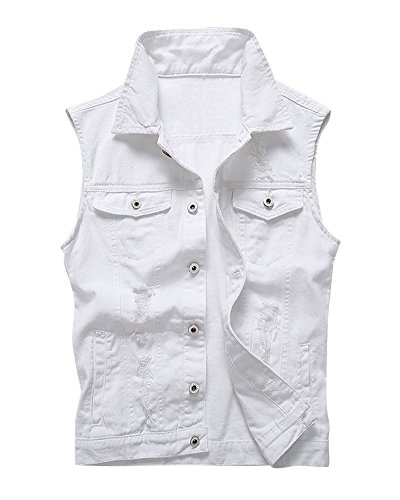 Herren Jeans Weste Basic Casual Denim Jeansjacke Freizeitl Weste Weiß S von DAIHAN