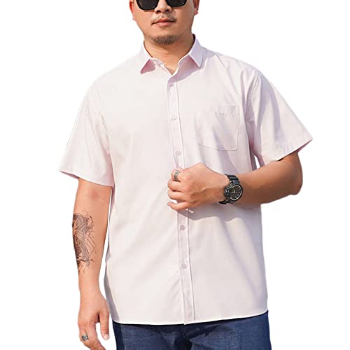 DAIHAN Herren Kurzarm Hemd Sommerhemd Freizeithemd mit Brusttasche Große Größe Klassisches Hemd Business Casual,Rosa,5XL von DAIHAN
