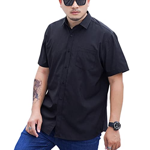 DAIHAN Herren Kurzarm Hemd Sommerhemd Freizeithemd mit Brusttasche Große Größe Klassisches Hemd Business Casual,Schwarz,5XL von DAIHAN