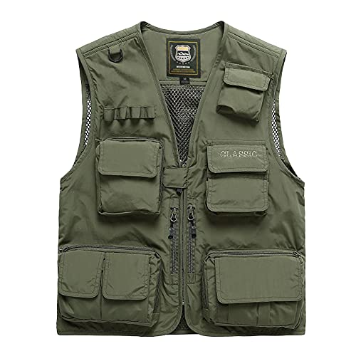 DAIHAN Herren Outdoor Ärmellos Weste Anglerweste Multifunktions Weste für Angler Wander Jagd Militär Jagd- Und Angler Camping Wandern Weste Freizeit Jacke,Armeegrün,L von DAIHAN