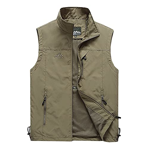 DAIHAN Herren Outdoor Fotografie Wandern Weste Camping Vest Anglerweste Leichte Softshell Safari Weste Sommer Multifunktionsweste Atmungsaktiv Ärmellos Jacke,Khaki,4XL von DAIHAN