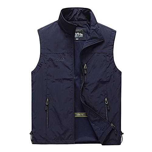 DAIHAN Herren Outdoor Fotografie Wandern Weste Camping Vest Weste Anglerweste Leichte Softshell-Weste Safari Weste Sommer Multifunktionsweste Atmungsaktiv Ärmellos Jacke,Marine,4XL von DAIHAN