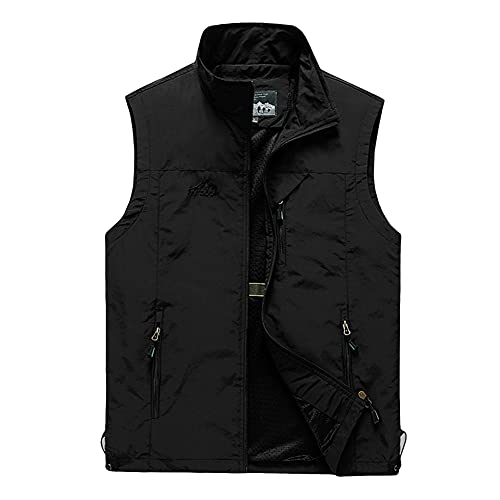 DAIHAN Herren Outdoor Fotografie Wandern Weste Camping Vest Weste Anglerweste Leichte Softshell-Weste Safari Weste Sommer Multifunktionsweste Atmungsaktiv Ärmellos Jacke,Schwarz,5XL von DAIHAN