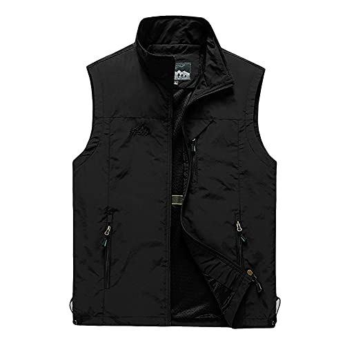 DAIHAN Herren Outdoor Fotografie Wandern Weste Camping Vest Anglerweste Leichte Softshell Safari Weste Sommer Multifunktionsweste Atmungsaktiv Ärmellos Jacke,Schwarz,XXL von DAIHAN