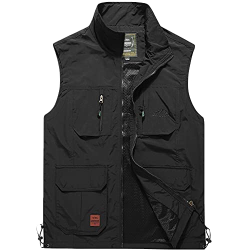 DAIHAN Herren Outdoor Weste Camping Vest Multi-Taschen Jacke Jagd Angeln Camping Wandern Funktionsweste Hundesport Vest Fishing Gilet Softshell Weste Sport Weste Fotograf Weste,Schwarz,XL von DAIHAN