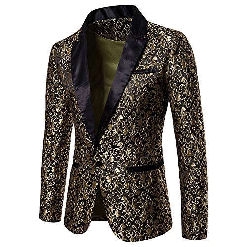 DAIHAN Herren Paisley Jacquard Blumen Hochzeits-Blazer Sakko Glitzer Blazer Slim Fit Hochzeit Smoking Gold XS DAIHAN Herren Paisley Jacquard Blumen Hochzeits-Blazer Sakko Glitzer Blazer Slim Fit Hochzeit Smoking Gold XS von DAIHAN