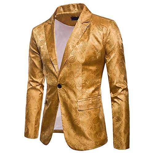 DAIHAN Herren Paisley Jacquard Sakkos Blazer Slim Fit Gold Pailletten Anzugjacke Party Smoking Performance Kostüm Mantel Gelb S von DAIHAN