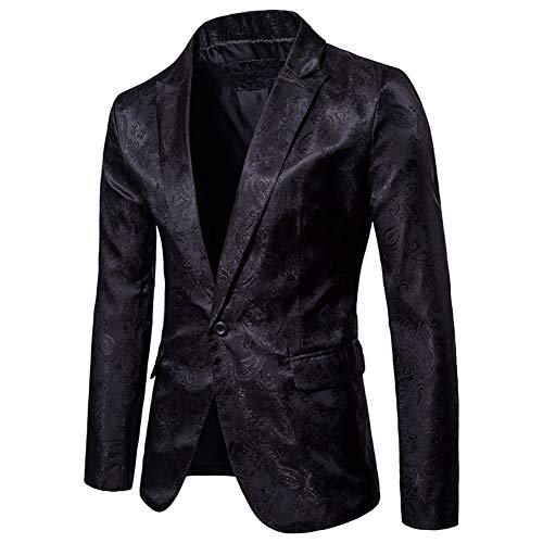 Herren Paisley Jacquard Sakkos Blazer Slim Fit Gold Pailletten Anzugjacke Party Smoking Performance Kostüm Mantel Schwarz XXL von DAIHAN
