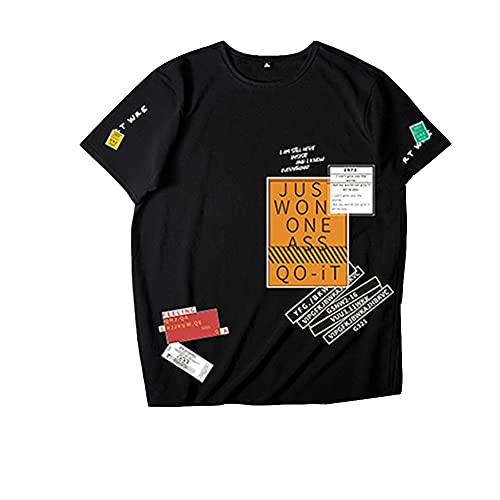 DAIHAN Herren Patchwork Große Größe Lässiges Fitnesstraining Lockeres T-Shirt-Oberteil/Gerippter Knöchel mit Bündchen Verkürzte Jogginghose Kurze Hose Sporthose Split Anzug T-shirt 7XL von DAIHAN