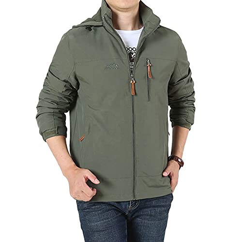 DAIHAN Herren Softshelljacke Übergangsjacke Funktionsjacke Winddicht Sportjacke Trekkingjacke mit Kapuze Atmungsaktiv Freizeit Trainingsjacke Outdoor Wanderjacke,Armeegrün,XL von DAIHAN