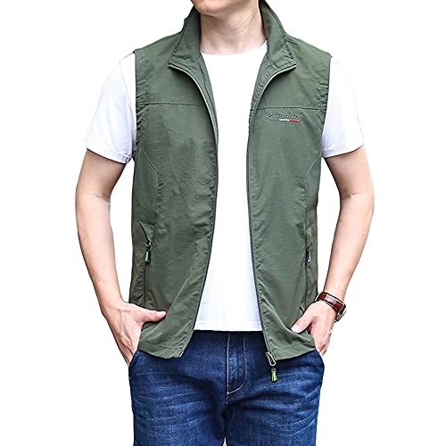 DAIHAN Herren Sommer Outdoor Weste Leicht Atmungsaktiv Anglerweste Ärmellos Jacke Leicht Safari Weste Multifunktionsweste Camping Vest Jagd Angeln Wandern Funktionsweste,Armeegrün,S von DAIHAN