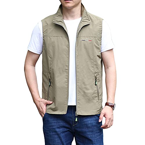 DAIHAN Herren Sommer Outdoor Weste Leicht Atmungsaktiv Anglerweste Ärmellos Jacke Leicht Safari Weste Multifunktionsweste Camping Vest Jagd Angeln Wandern Funktionsweste,Khaki,3XL von DAIHAN