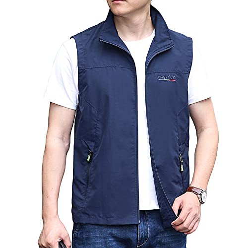 DAIHAN Herren Sommer Outdoor Weste Leicht Atmungsaktiv Anglerweste Ärmellos Jacke Leicht Safari Weste Multifunktionsweste Camping Vest Jagd Angeln Wandern Funktionsweste,Marine,3XL von DAIHAN