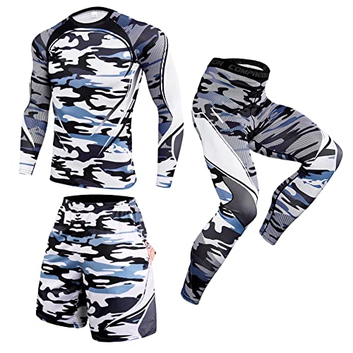 DAIHAN Herren Sportbekleidung 3 Stück Kompression Set Schnelltrocknend Fitness Trainingsanzüge Anzug Kompressionsshirt Funktionsshirt Sporthose Leggings Sport Shorts Sportbekleidung Set,STK170,L von DAIHAN