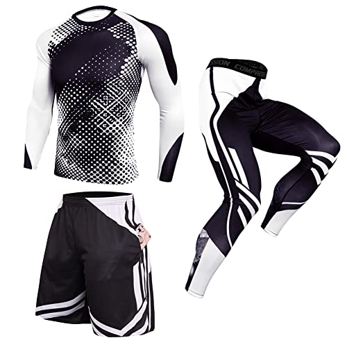DAIHAN Herren Sportbekleidung 3 Stück Kompression Set Schnelltrocknend Fitness Trainingsanzüge Anzug Kompressionsshirt Funktionsshirt Sporthose Leggings Sport Shorts Sportbekleidung Set,STK176,M von DAIHAN