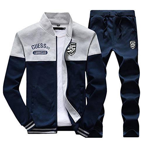 DAIHAN Herren Trainingsanzug Jogginganzug Sportanzug Streetwear Fitness Sporthose Und Sweatjacke Fitness Jogginghose Fußball Jacke Trainingsjacke Blau L von DAIHAN