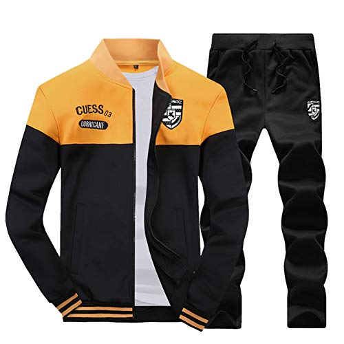 DAIHAN Herren Trainingsanzug Jogginganzug Sportanzug Streetwear Fitness Sporthose Und Sweatjacke Fitness Jogginghose Fußball Jacke Trainingsjacke Gelb XS von DAIHAN