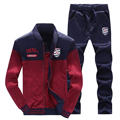 DAIHAN Herren Trainingsanzug Jogginganzug Sportanzug Streetwear Fitness Sporthose Und Sweatjacke Fitness Jogginghose Fußball Jacke Trainingsjacke Rot XS von DAIHAN