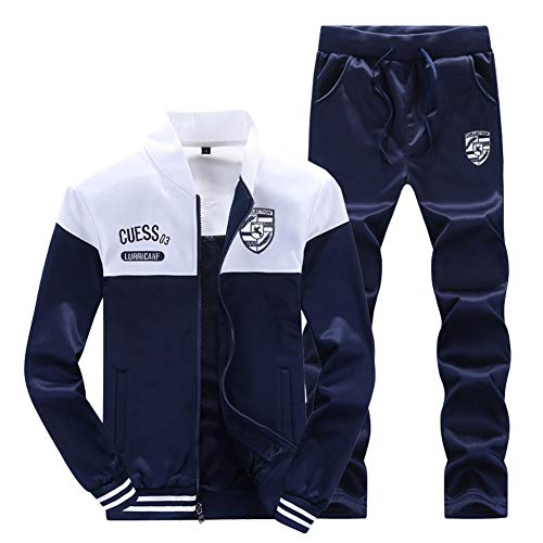 DAIHAN Herren Trainingsanzug Jogginganzug Sportanzug Streetwear Fitness Sporthose Und Sweatjacke Fitness Jogginghose Fußball Jacke Trainingsjacke Weiß M von DAIHAN