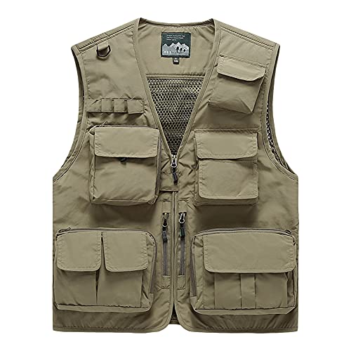 DAIHAN Herren Weste Jacke Sommer Outdoor Ärmellos Jacke Multi Taschen Funktionsweste Leicht Mesh Atmungsaktiv Anglerweste Jagd Wandern Weste Freizeit Jacke,Khaki,6XL DAIHAN Herren Weste Jacke Sommer Outdoor Ärmellos Jacke Multi Taschen Funktionsweste Leicht Mesh Atmungsaktiv Anglerweste Jagd Wandern Weste Freizeit Jacke,Khaki,6XL von DAIHAN