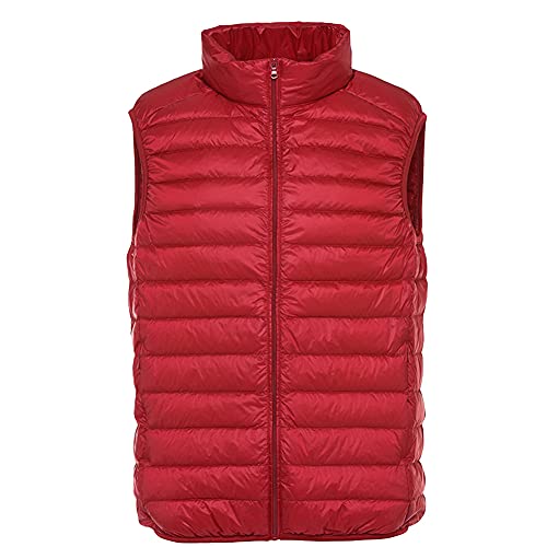 DAIHAN Herren Weste Outdoor Steppweste Daunenweste Ärmellos Jacke Übergangs Sportweste Übergangsjacke Bodywarmer Outdoor Warm Gefüttert Stehkragen Leicht Daunenweste,Rot,3XL von DAIHAN