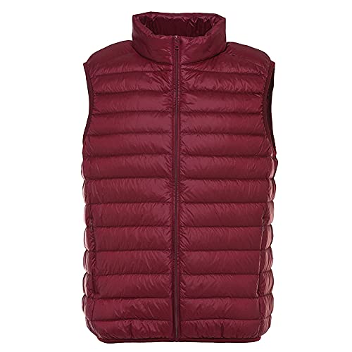 Herren Weste Outdoor Steppweste Daunenweste Ärmellos Jacke Übergangs Sportweste Übergangsjacke Bodywarmer Outdoor Warm Gefüttert Stehkragen Leicht Daunenweste,Weinrot,3XL von DAIHAN