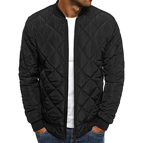 DAIHAN Herrenjacke Klassische Gesteppte Bomberjacke mit Stehkragen Kurze College-Baseballjacke Übergangsjacke Einfarbig Wattierte Mäntel Outwear Feldjacke mit Reißverschlusstasche Schwarz M von DAIHAN