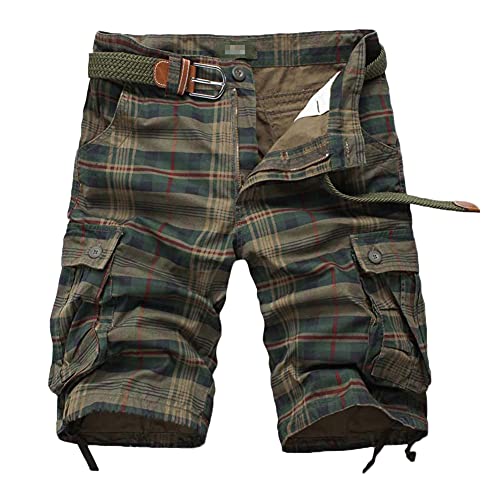 DAIHAN Kurze Hosen Herren Shorts Sommer Chino Bermuda Shorts Freizeit Outdoor Casual Cargo Shorts Arbeitshose Stoffhose Jogger Hose mit Gürtel,Armeegrün,44W von DAIHAN