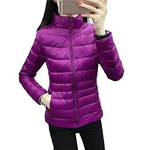 Leichte Daunenjacke Damen Steppjacke Winter Übergangsjacke Bomberjacke Stehkragen Ohne Kapuze Steppjacke Sportjacke Leichte Outdoor Puffer Jacket Gepolstert,Fuchsie,XXL von DAIHAN
