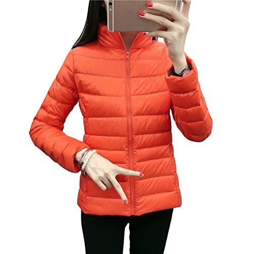 Leichte Daunenjacke Damen Steppjacke Winter Übergangsjacke Bomberjacke Stehkragen Ohne Kapuze Steppjacke Sportjacke Leichte Outdoor Puffer Jacket Gepolstert,Orange,M von DAIHAN