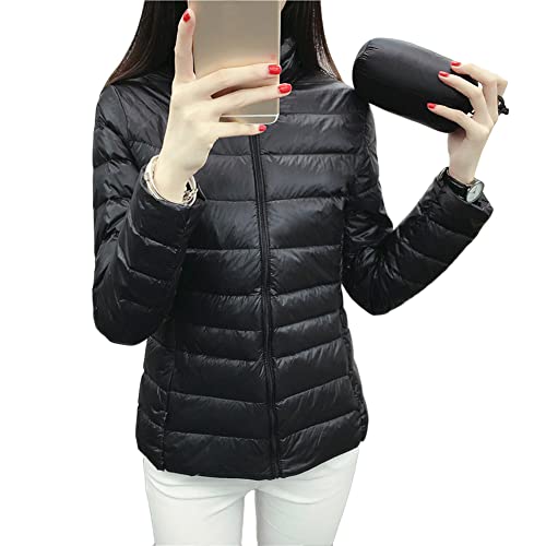 Leichte Daunenjacke Damen Steppjacke Winter Übergangsjacke Bomberjacke Stehkragen Ohne Kapuze Steppjacke Sportjacke Leichte Outdoor Puffer Jacket Gepolstert,Schwarz,XXS von DAIHAN