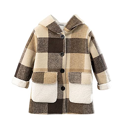 DAIHAN Mädchen Jungen Winterjacke Kinder Wintermantel Faux Wollmantel Parka Coat Outwear Warme Fleecejacke mit Kapuze Jacket Mantel Übergangsjacke Trechcoat Herbst Winter,Braun,150 von DAIHAN