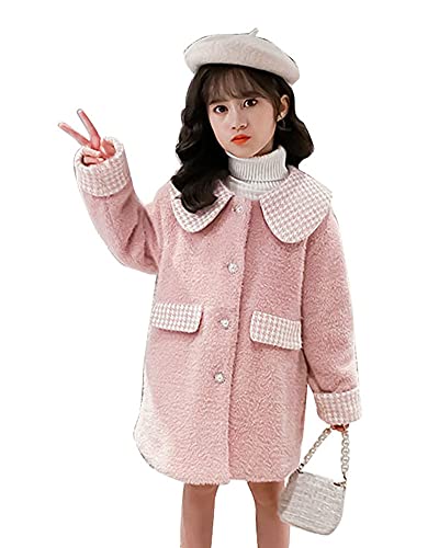 DAIHAN Mädchen Mäntel aus Baumwolle Frühlung Herbst Wollmantel Winter Jacken Elegantes Langarm Trenchcoat Warm Schlank Windmantel Outwear,Pink,110 von DAIHAN