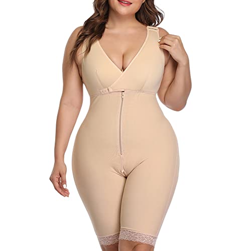 DAIHAN Shapewear Damen Shaping-Body Body Shaper Bauchweg Formender Mieder-Body Ganzkörper Bodysuit Miederbody Miederhose Figurformender Körperformer Bauch Weg Miederpants,Beige,XL von DAIHAN