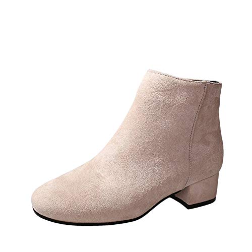 Stiefeletten Damen Mit Kleiner Absatz Reissverschluss Stiefel Bequem Ankle Boots Beige 40 EU von DAIHAN