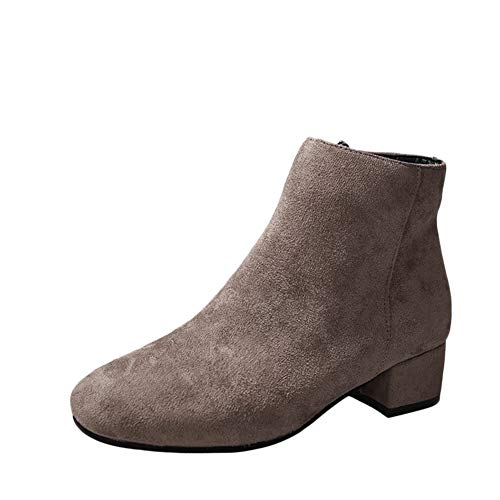 Stiefeletten Damen Mit Kleiner Absatz Reissverschluss Stiefel Bequem Ankle Boots Braun 40 EU von DAIHAN