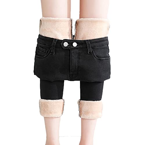 Thermojeans Damen Herbst Winter Jeans Gefüttert Jeggings Stretch Thermo Jeans Hose Skinny Slim Fit Hohe Taille Stretch Leggings Winterhose,Schwarz,L von DAIHAN
