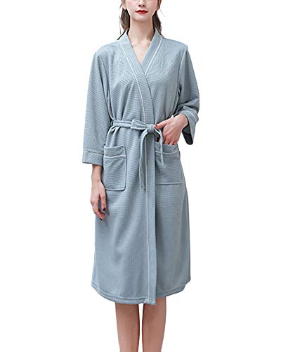 DAIHAN Unisex Morgenmantel Kurz Kimono Herbst-Winter-Nachtwäsche Bademantel Leicht Mantel Morgenmantel V Kragen Saunamantel mit Tasche Und Gürtel für Damen Und Herren,Grün-Frauen,S-M von DAIHAN